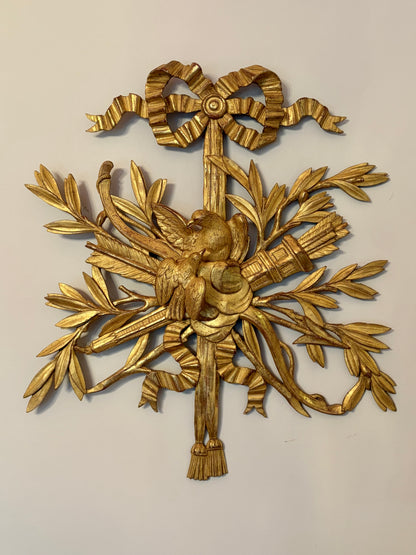 Antique Louis XVI Giltwood Applique with birds and trees, French, 19th Century