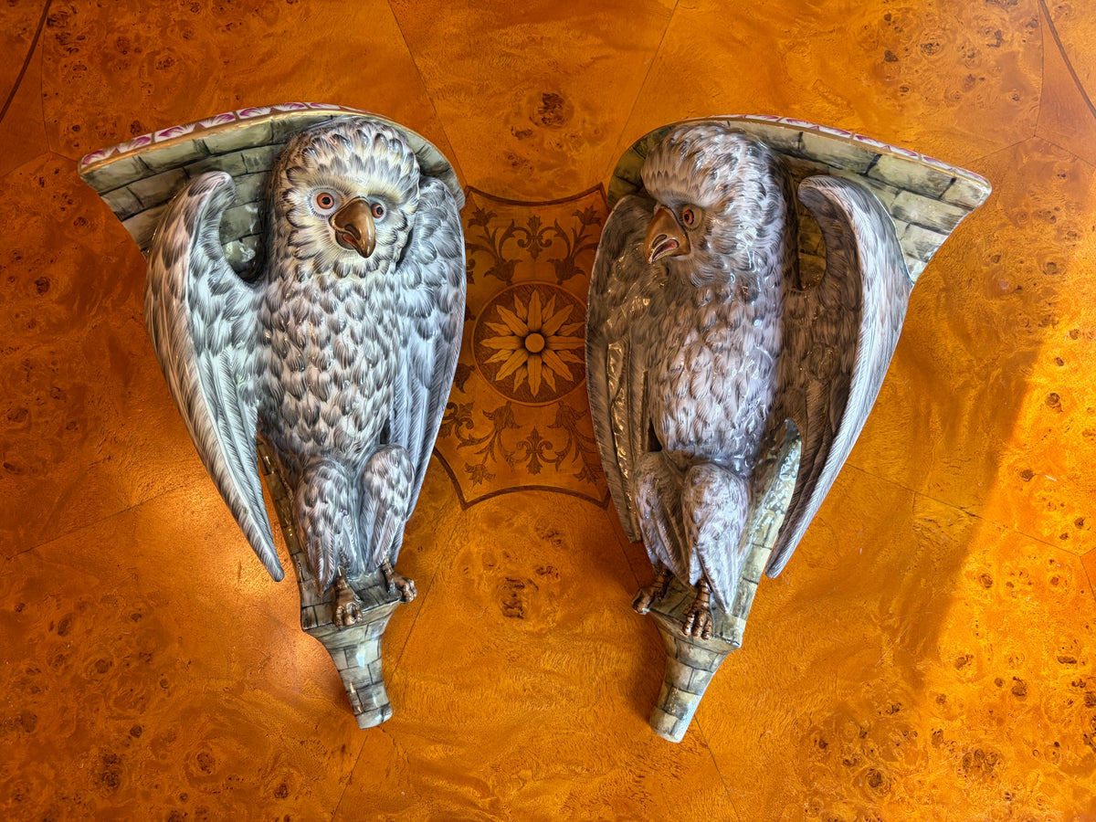 Antique Owl Shaped Ceramic Corner Brackets from France