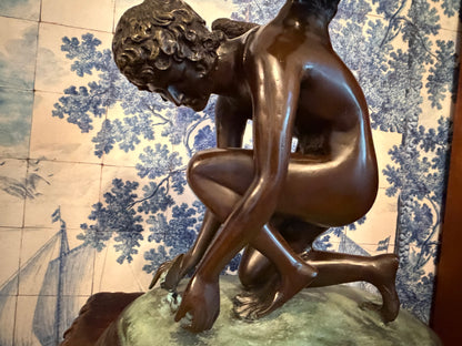 Antique Bronze Kneeling Angel After Jean Antoine Injalbert, France, 1870