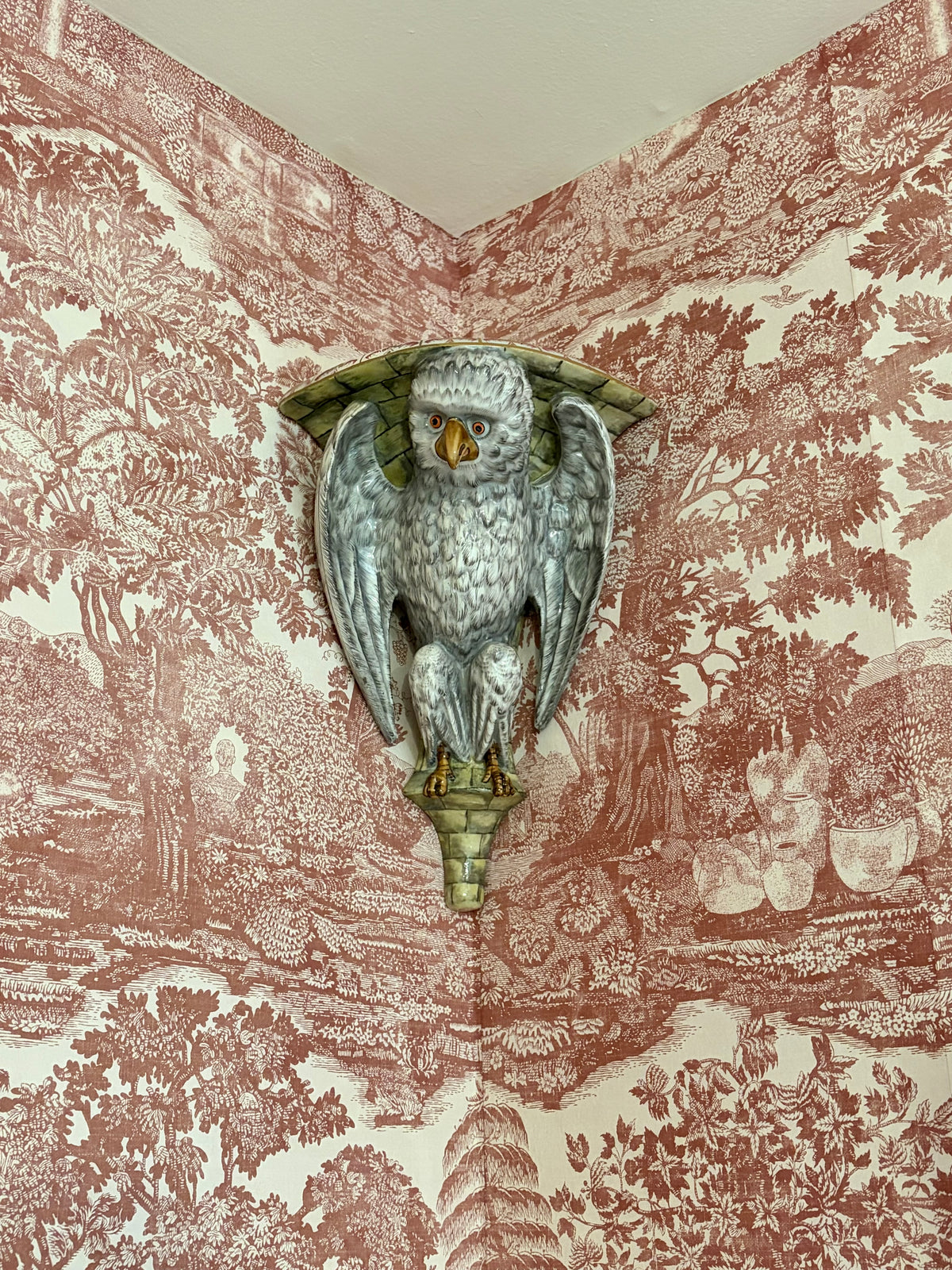 Antique Owl Shaped Ceramic Corner Brackets from France