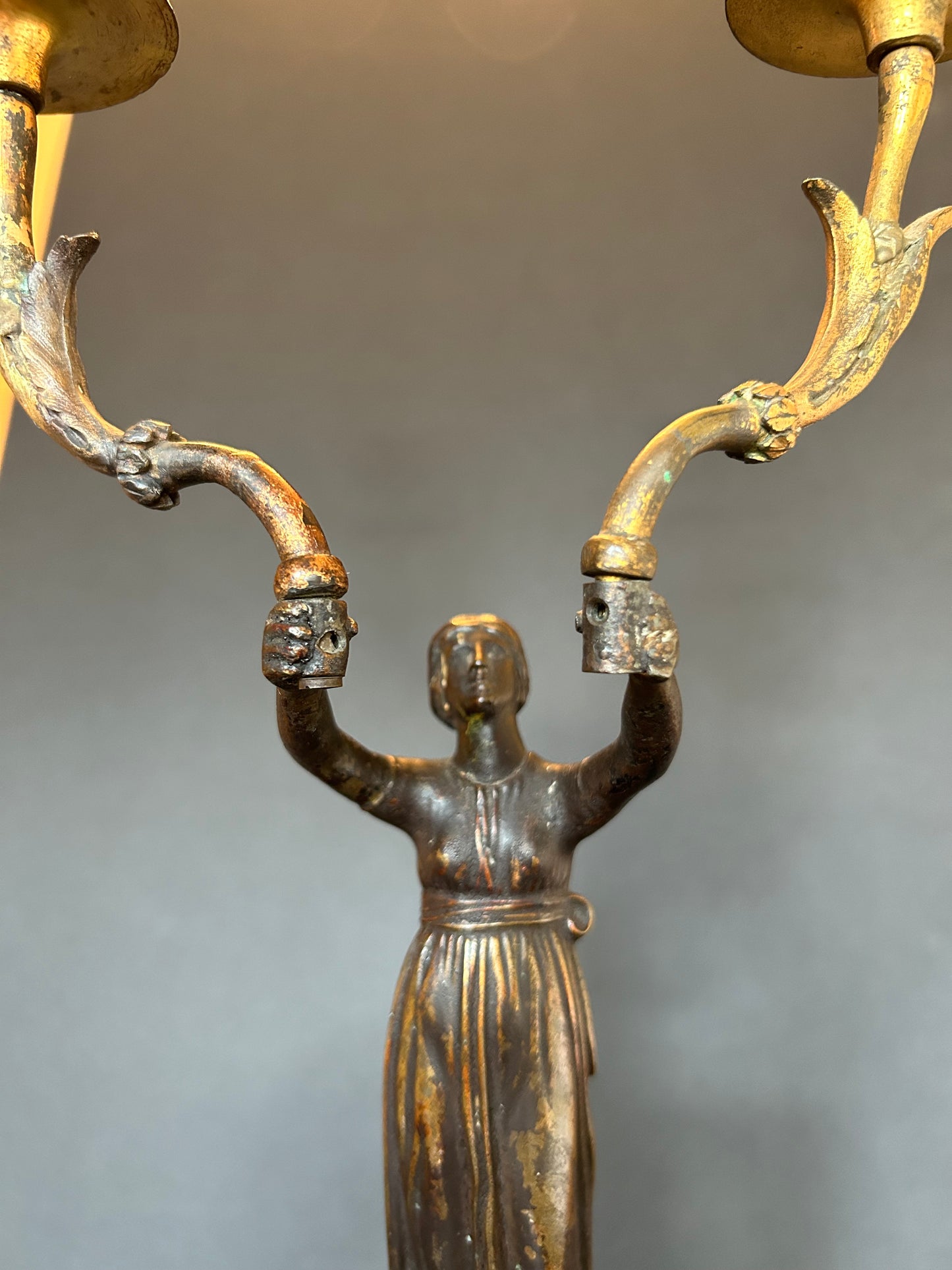 French Bronze and Marble Two-Armed Candelabrum, 19th Century