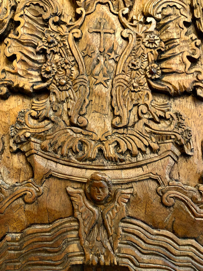 Classical carved Oak Wall Panel, Bas-relief, facade of a church