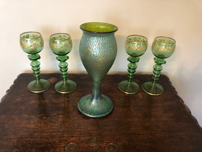 Four Continental Engraved and Gilt Green Glass Roemers, c.1900