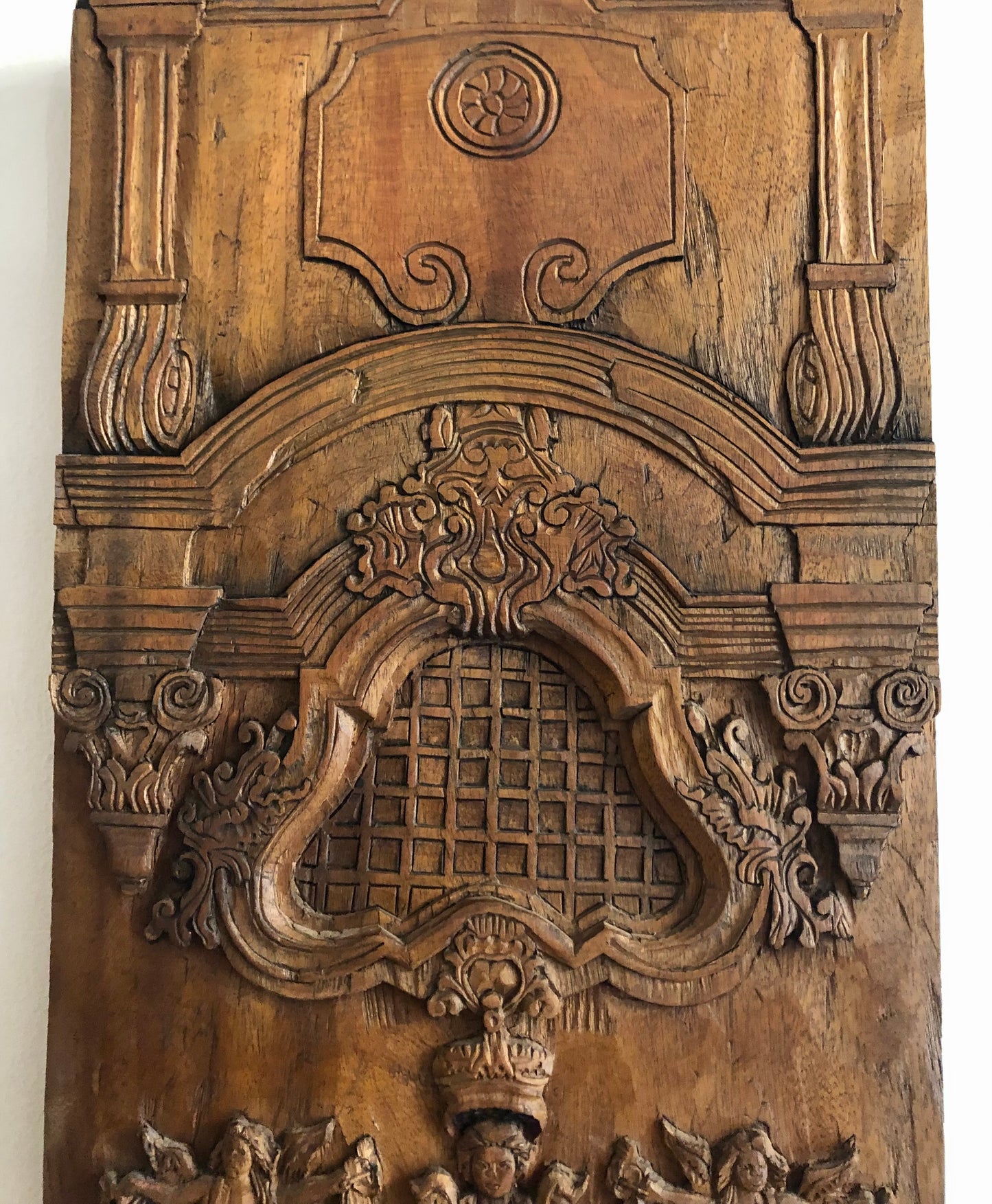 Classical carved Oak Wall Panel, Bas-relief, facade of a church