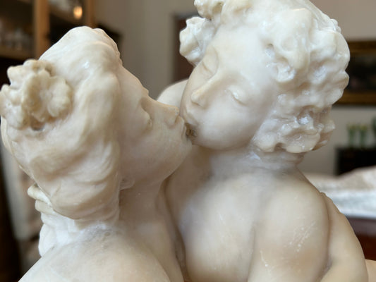 Art Nouveau Marble Sculpture of Two Figures Kissing