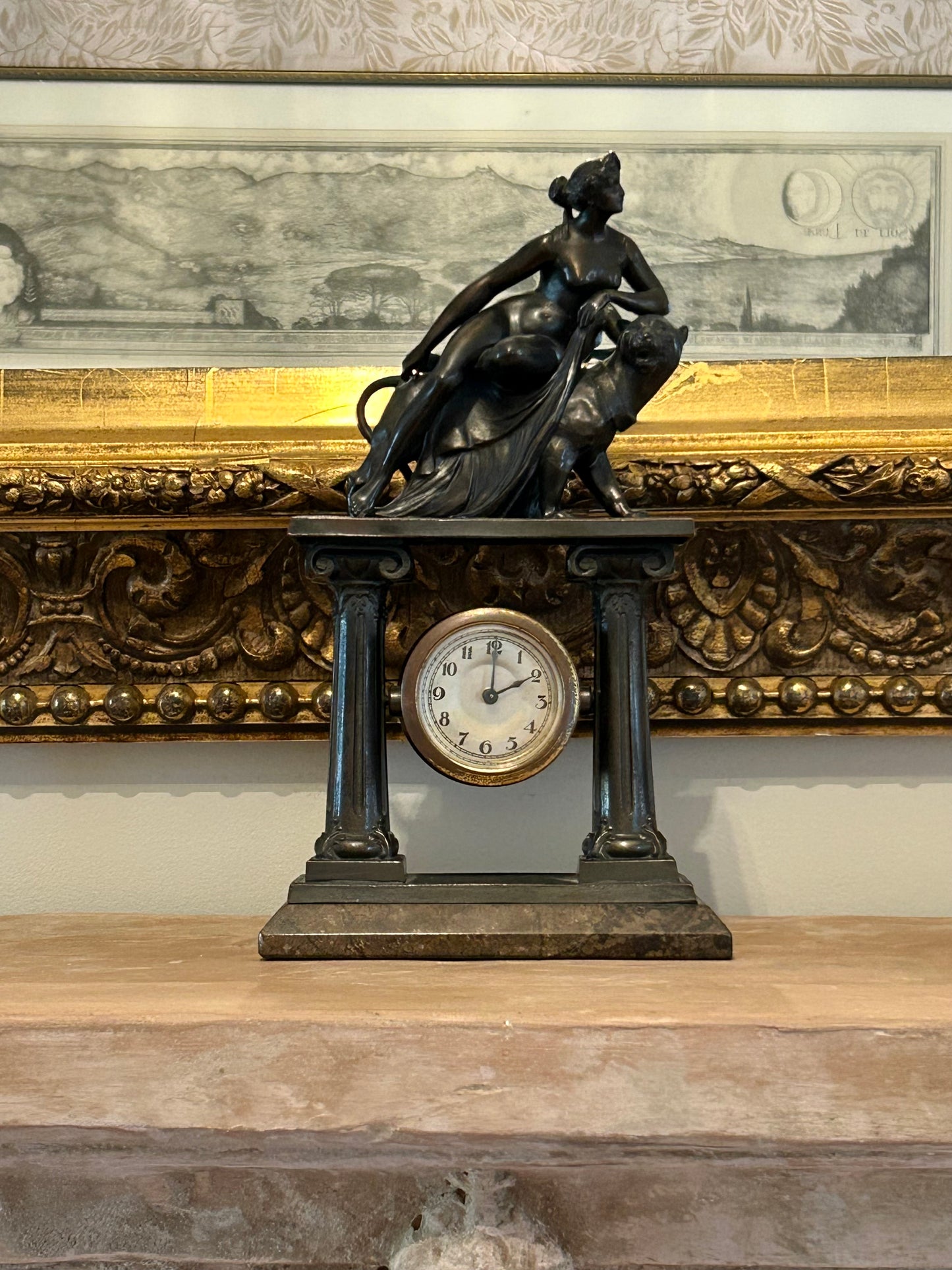 Ariadne and the Panther Bronze After Johann Heinrich Dannecker, Mantel Clock