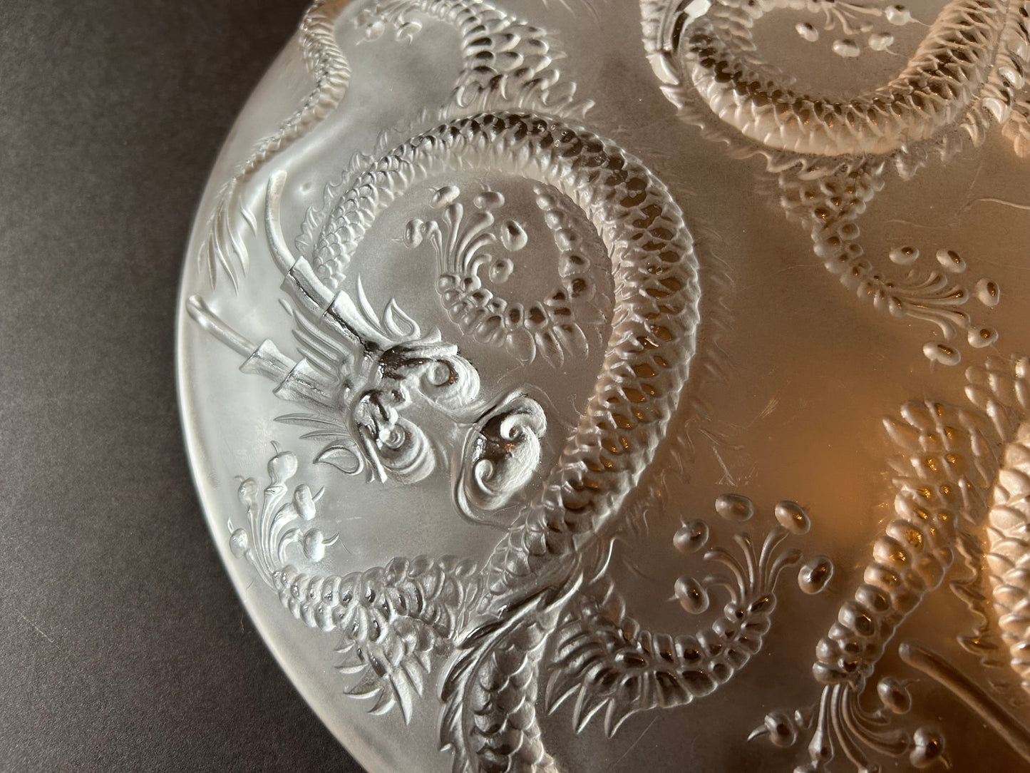 Large Frosted Glass Bowl With Dragons by Josef Inwald for Barolac, 1930