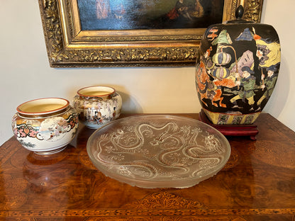 Large Frosted Glass Bowl With Dragons by Josef Inwald for Barolac, 1930