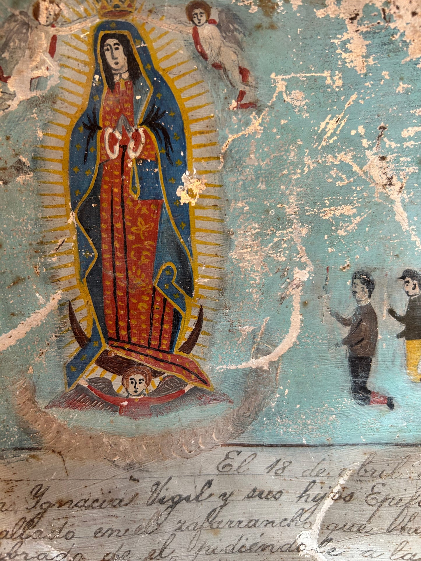 Antique Mexican Retablo "Exvoto" Oil on Tin, 1936