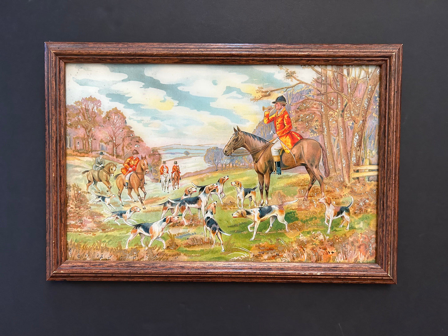 The Hunt, Reverse Glass Painting, Fox Hunting Scene, 19th Century