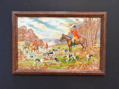 The Hunt, Reverse Glass Painting, Fox Hunting Scene, 19th Century