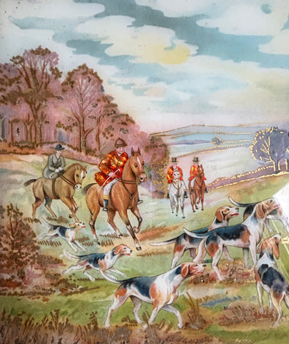 The Hunt, Reverse Glass Painting, Fox Hunting Scene, 19th Century
