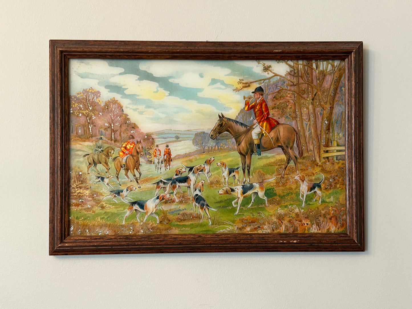 The Hunt, Reverse Glass Painting, Fox Hunting Scene, 19th Century