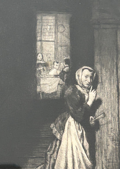 19th Century Antique Print, The Eavesdropper, Nicholas Maes,