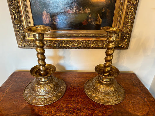 Pair of Dutch Brass Candlesticks, Nineteenth Century or Earlier