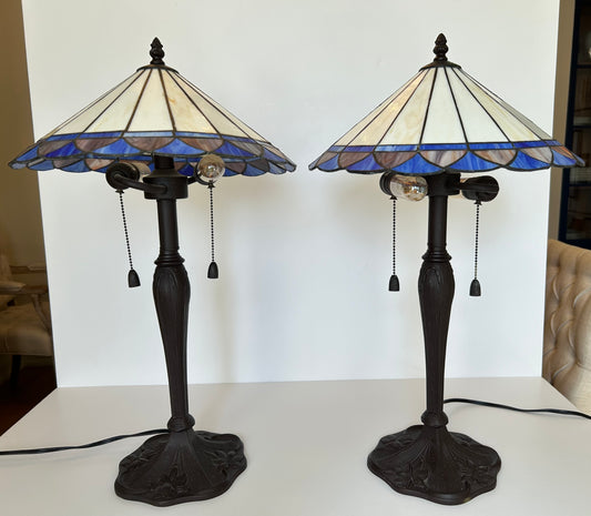 Pair of 20th Century Slag Glass Lamps
