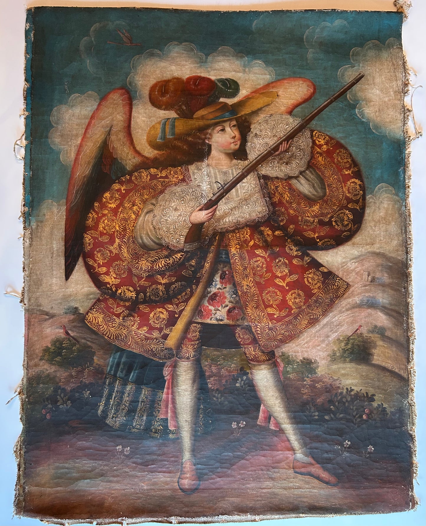 Angel With Arquebus, Antique Cuzco School Painting