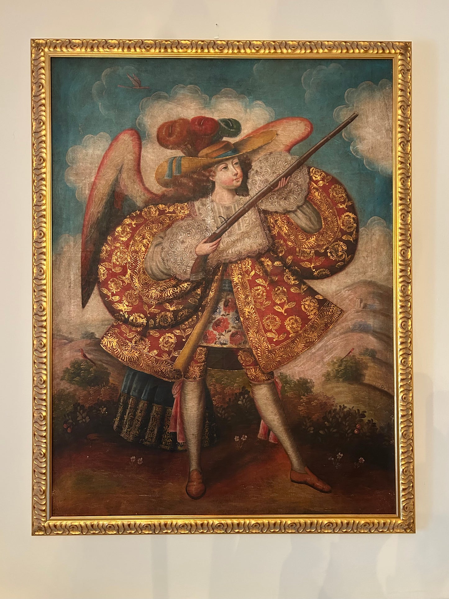 Angel With Arquebus, Antique Cuzco School Painting