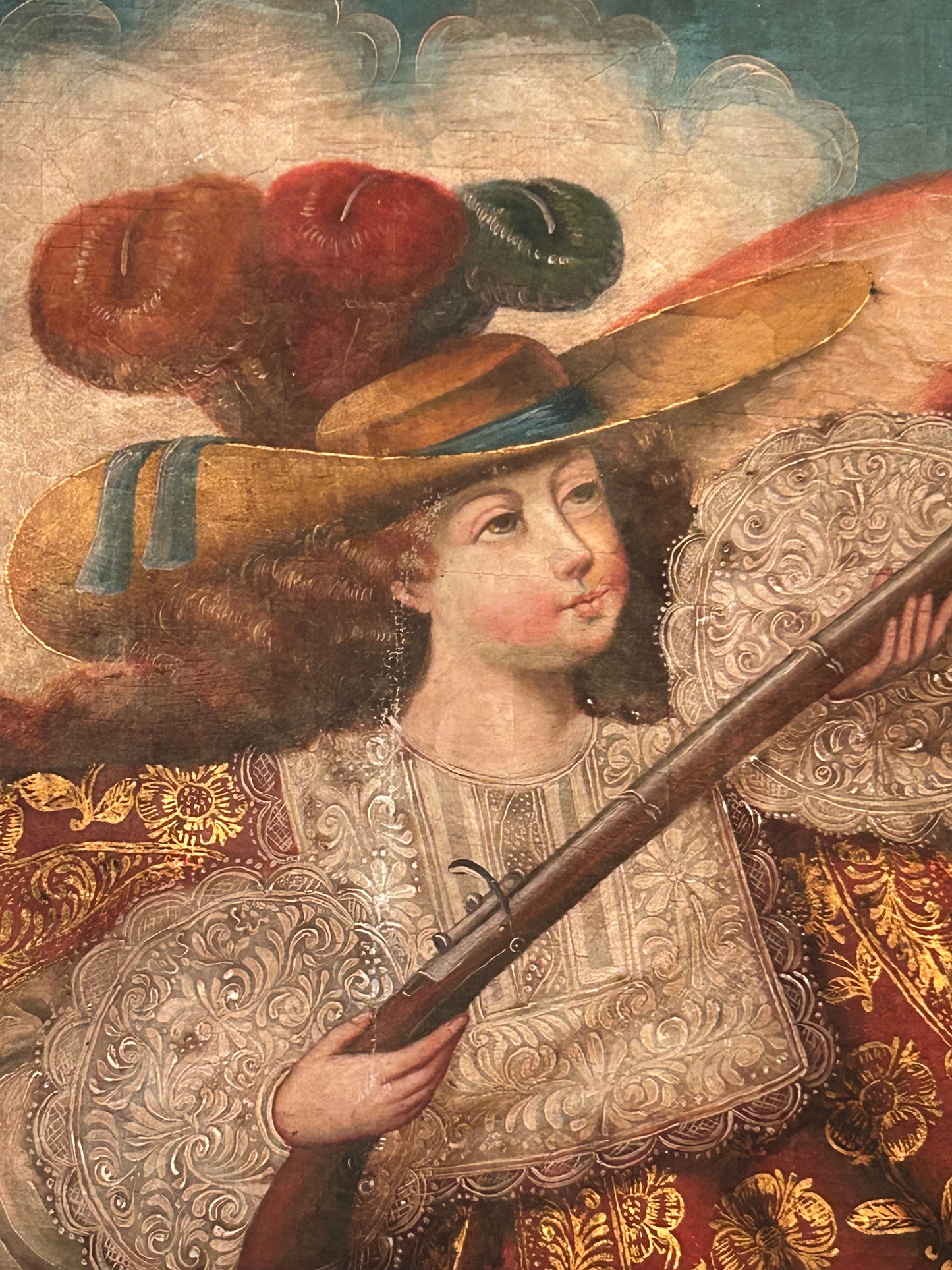 Angel With Arquebus, Antique Cuzco School Painting