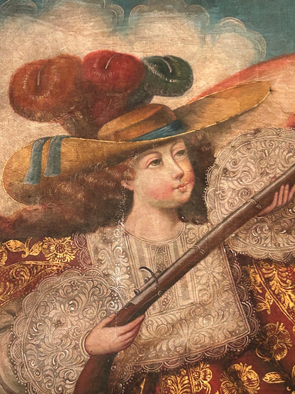 Angel With Arquebus, Antique Cuzco School Painting