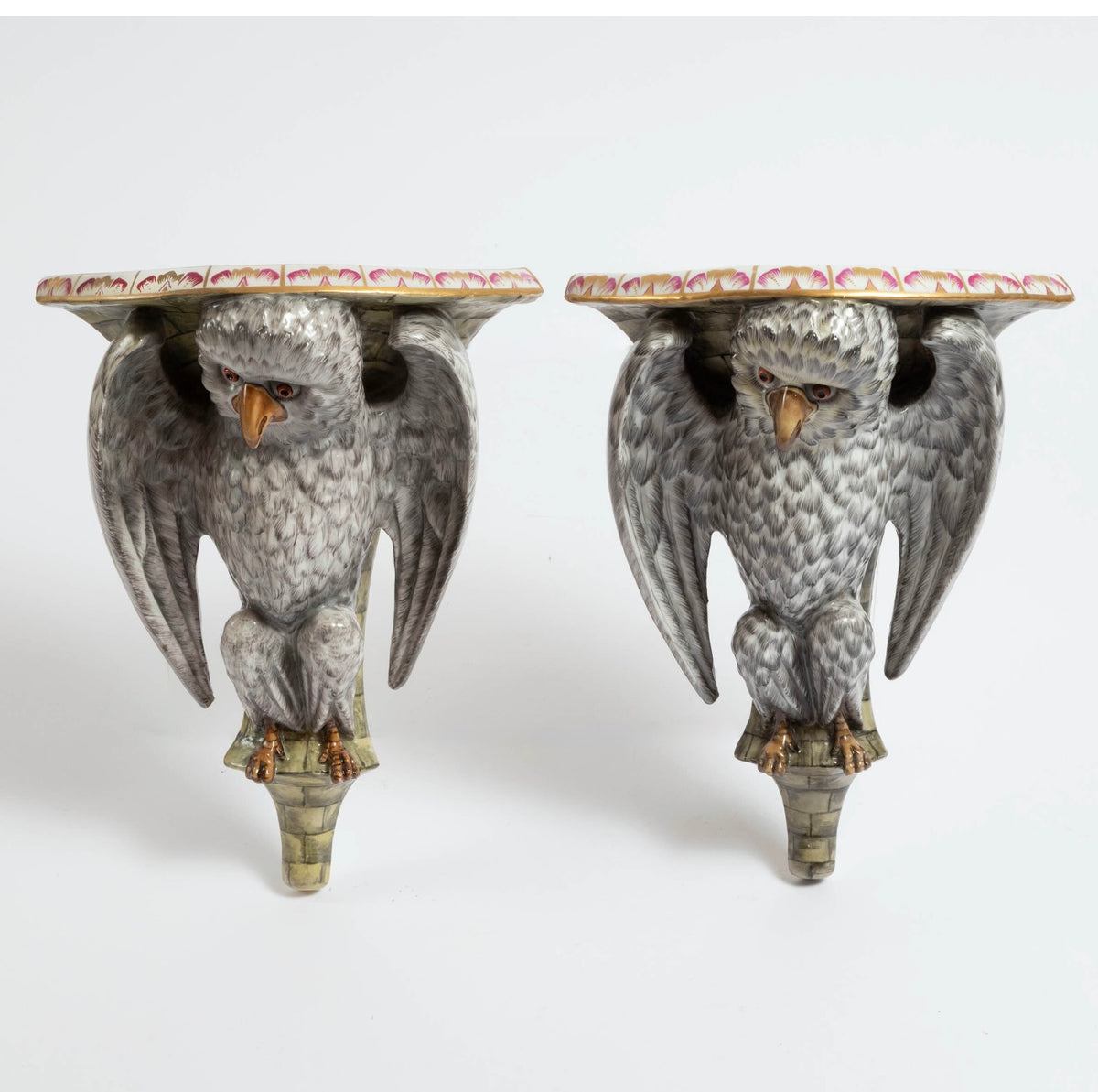 Antique Owl Shaped Ceramic Corner Brackets from France