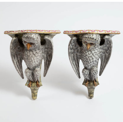 Antique Owl Shaped Ceramic Corner Brackets from France