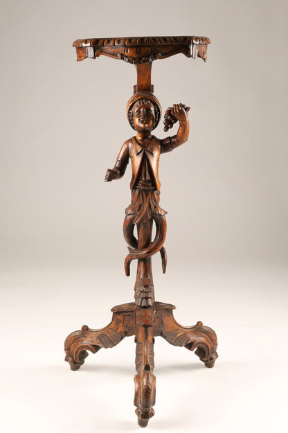 Antique Italian Walnut Pedestal Table With Carved Putti, 19th Century