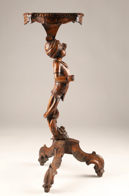 Antique Italian Walnut Pedestal Table With Carved Putti, 19th Century